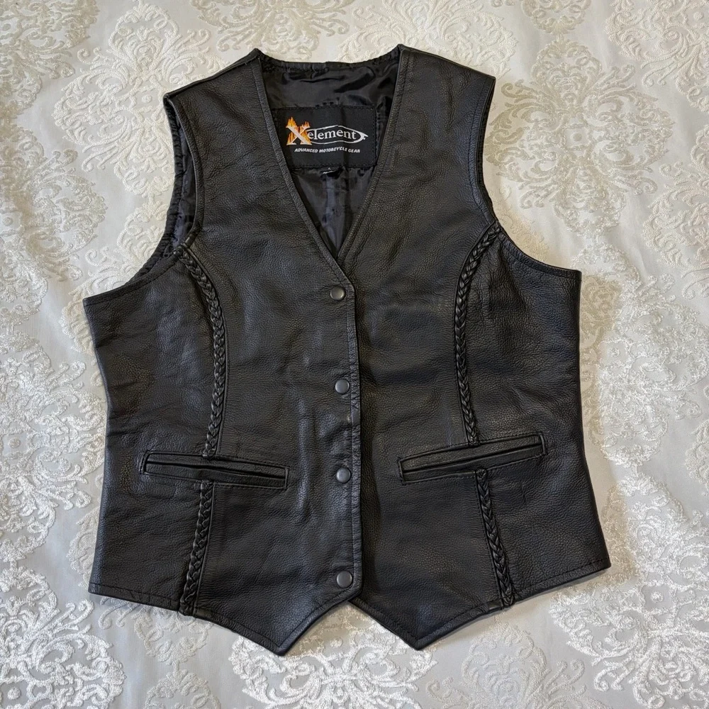 Xelement Motorcycle Genuine Leather Vest With Braided Detail Black Size Large - Picture 1 of 8